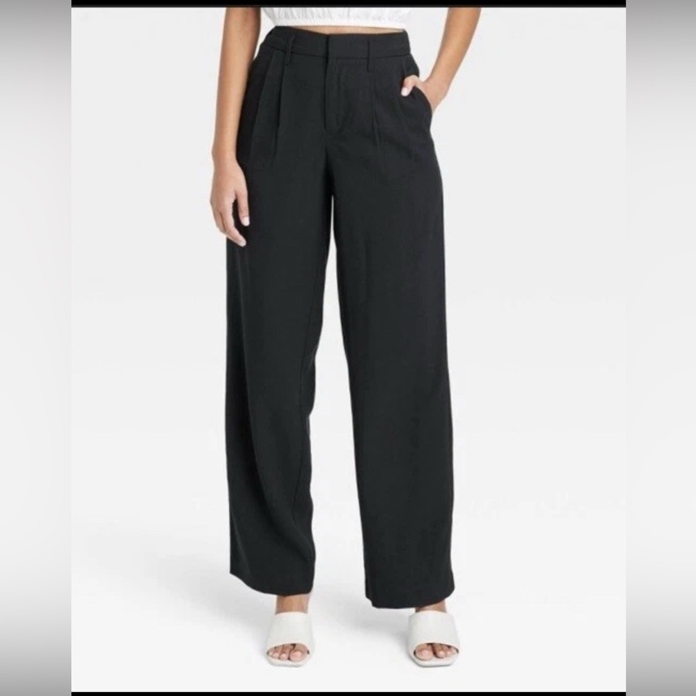 New Day Black Wide Leg High-Rise Trousers linen feel 🖤